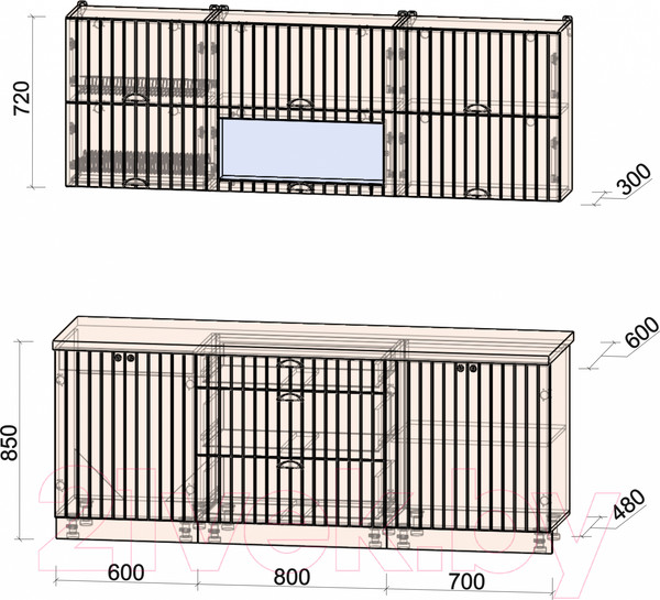 Изображение товара Кухонный гарнитур Интерлиния Берес 2.1Б (дуб английский/бискайская сосна)