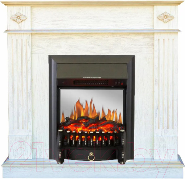 Изображение товара Каминокомплект Смолком Brighton + Fobos-s Lux BL LT (белый дуб/патина золото)
