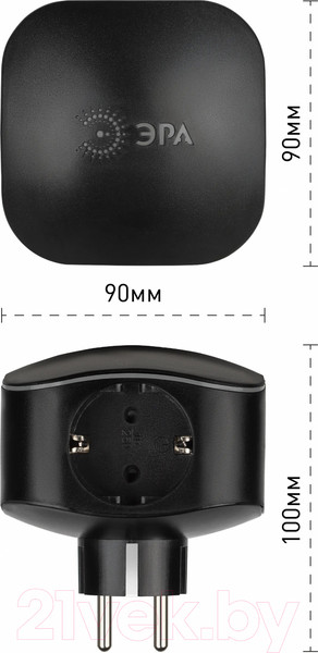 Изображение товара Электроразветвитель ЭРА SP-3e-USB-Black / Б0046364