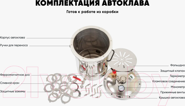 Изображение товара Автоклав для консервирования Helicon Булат (25л, +тэн и блок управления)