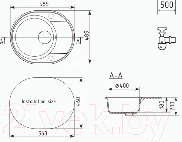 Изображение товара Мойка кухонная Ulgran Quartz Nora 585-01 (жасмин)