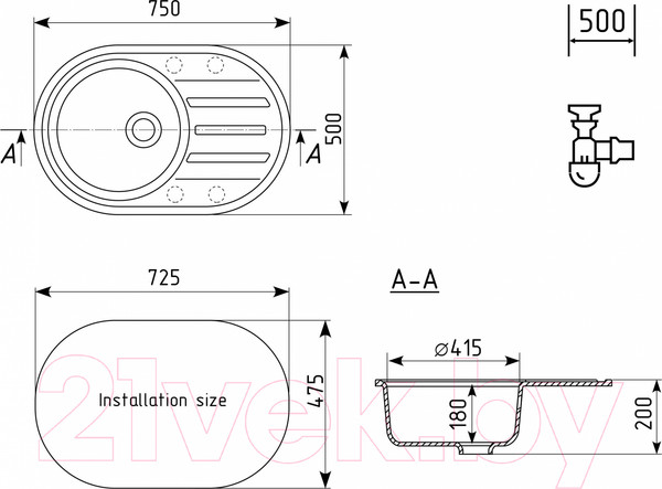 Изображение товара Мойка кухонная Ulgran Quartz Nora 750-05 (бетон)