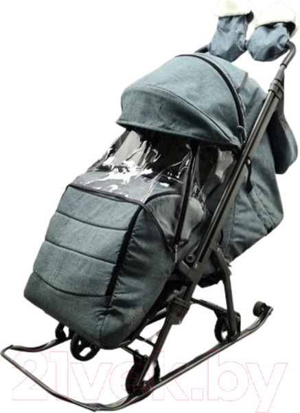 Изображение товара Санки-коляска GalaXy Kids 3-3С (джинс/серый с зеленым)