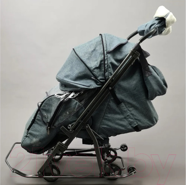 Изображение товара Санки-коляска GalaXy Kids 3-3С (джинс/серый с зеленым)