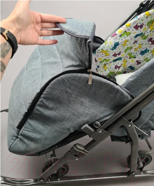 Изображение товара Санки-коляска GalaXy Kids 3-3С (джинс/серый с зеленым)