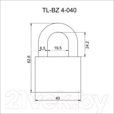 Изображение товара Замок навесной Vettore TL-BZ 4-040 (сталь, закругленной формы)