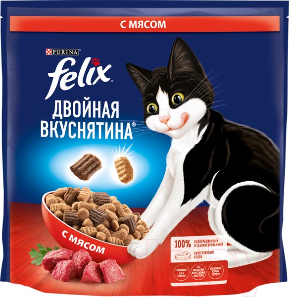 Изображение товара Сухой корм для кошек Felix Двойная вкуснятина с мясом (1.3кг)
