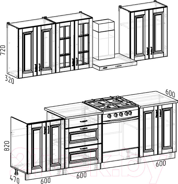 Изображение товара Кухонный гарнитур Интермебель Бостон-4 1.8 (ясень капучино софт/мрамор лацио белый)