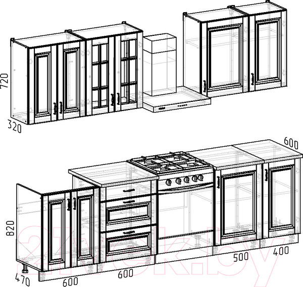 Изображение товара Кухонный гарнитур Интермебель Бостон-6 2.1 (акация белая/мрамор лацио белый)