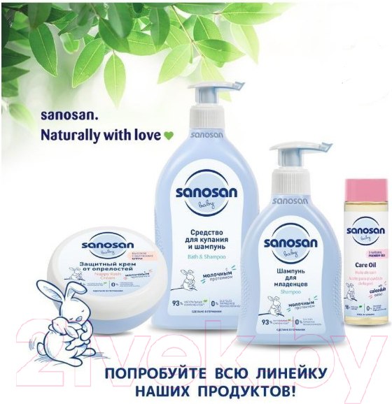 Изображение товара Молочко для тела детское Sanosan Увлажняющее с пантенолом / 40891080 (200мл)