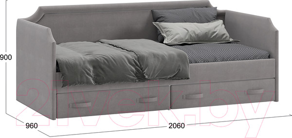 Изображение товара Кровать-тахта ТриЯ Кантри ТД-308.12.02 тип 1 90x200 (велюр светло-серый)