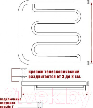 Изображение товара Полотенцесушитель водяной НИКА ПМ-2 50x50 / 570550100 (с полкой)