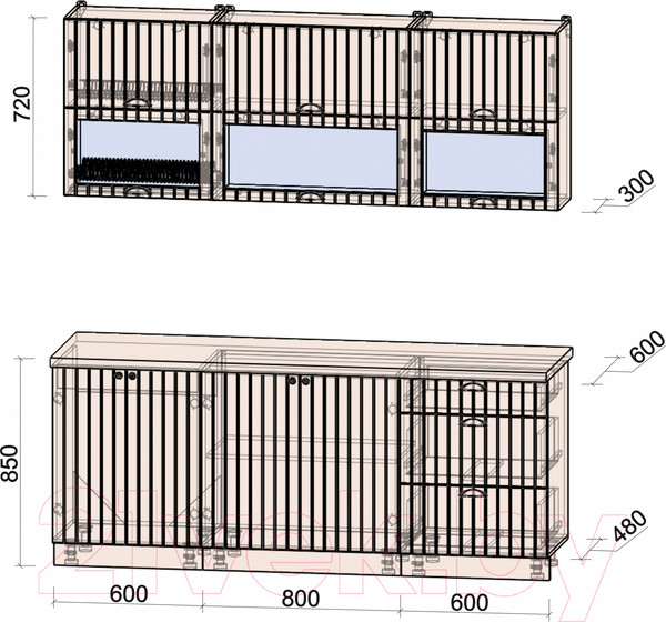 Изображение товара Кухонный гарнитур Интерлиния Берес 2.0Б (дуб полярный/дуб английский/кастилло темный)