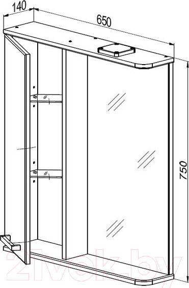 Изображение товара Шкаф с зеркалом для ванной СанитаМебель Джаст 12.650 (левый)