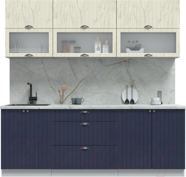 Изображение товара Кухонный гарнитур Интерлиния Берес 2.2Б (дуб снежный/дуб королевский/серый каспий)