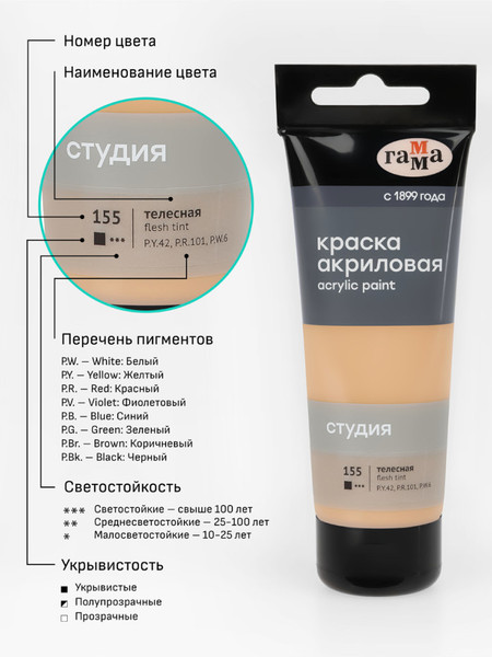 Изображение товара Акриловая краска ГАММА Студия 155 / 280220155 (75мм, телесеный)