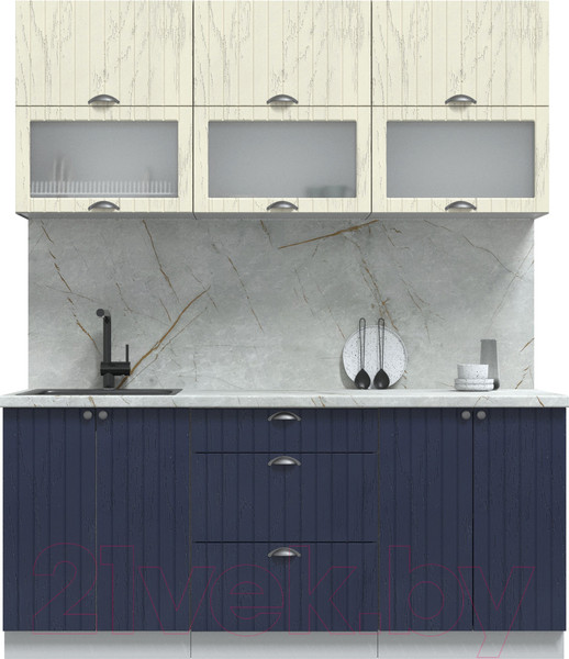 Изображение товара Кухонный гарнитур Интерлиния Берес 1.8Б (дуб снежный/дуб королевский/серый каспий)