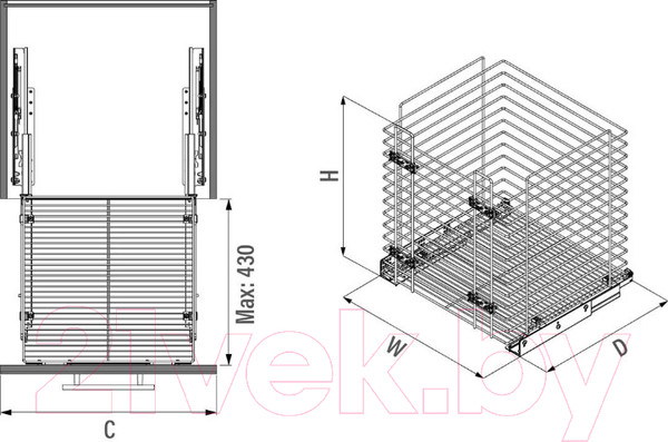 Изображение товара Корзина для белья выдвижная Starax S-8057-A (антрацит)