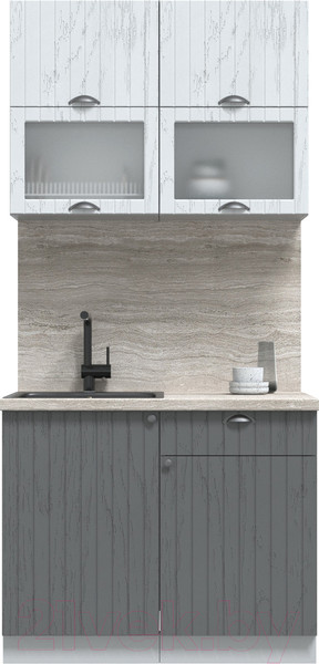 Изображение товара Кухонный гарнитур Интерлиния Берес 1.0Б (дуб полярный/дуб серый/травертин серый)