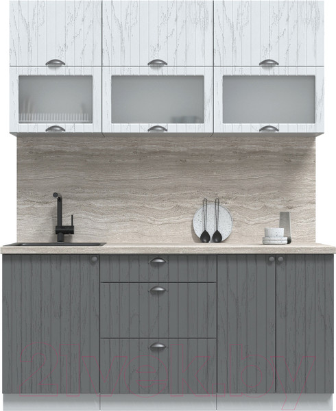 Изображение товара Кухонный гарнитур Интерлиния Берес 1.7Б (дуб полярный/дуб серый/травертин серый)