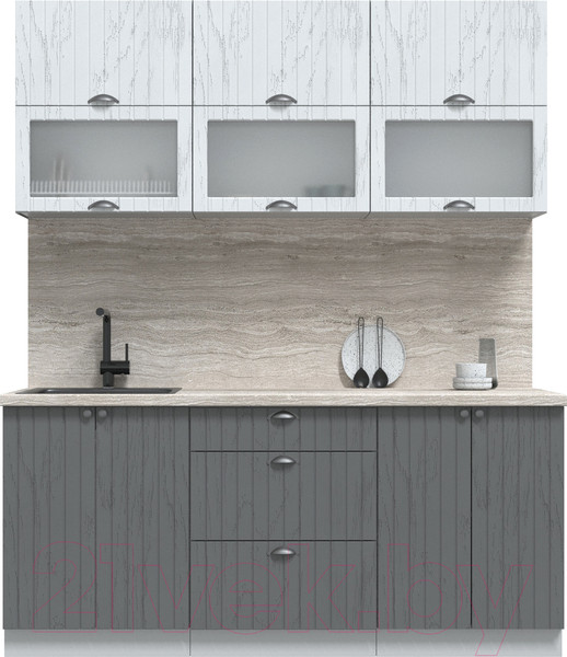 Изображение товара Кухонный гарнитур Интерлиния Берес 1.8Б (дуб полярный/дуб серый/травертин серый)