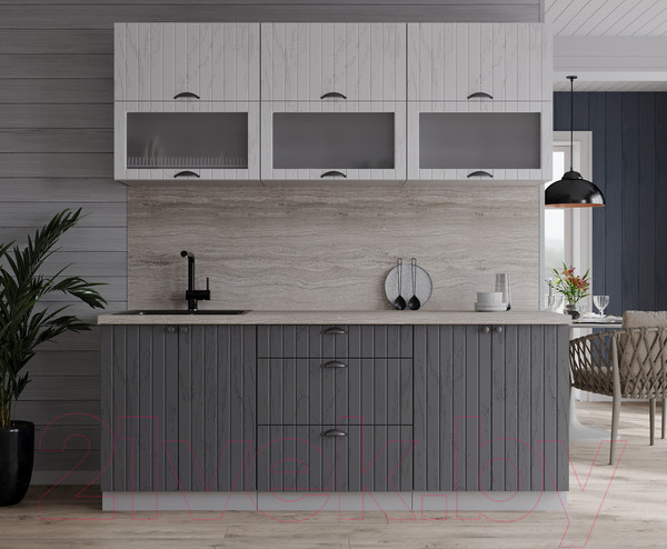 Изображение товара Кухонный гарнитур Интерлиния Берес 1.8Б (дуб полярный/дуб серый/травертин серый)