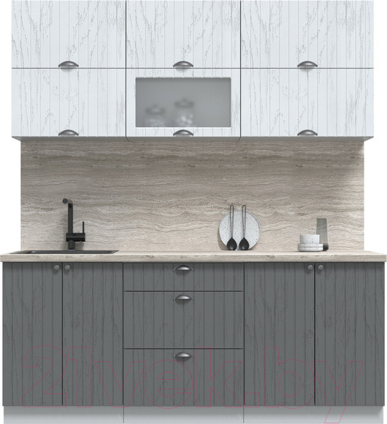 Изображение товара Кухонный гарнитур Интерлиния Берес 1.9Б (дуб полярный/дуб серый/травертин серый)