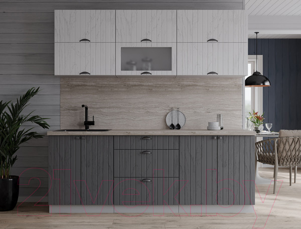 Изображение товара Кухонный гарнитур Интерлиния Берес 1.9Б (дуб полярный/дуб серый/травертин серый)