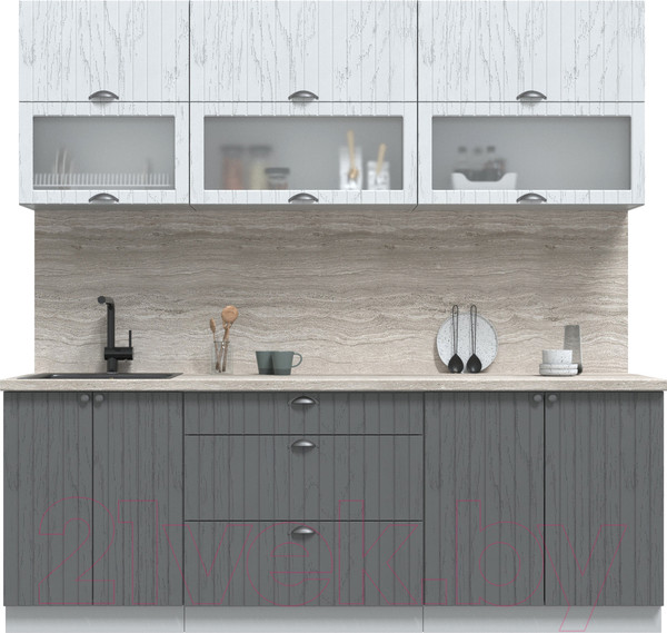 Изображение товара Кухонный гарнитур Интерлиния Берес 2.2Б (дуб полярный/дуб серый/травертин серый)