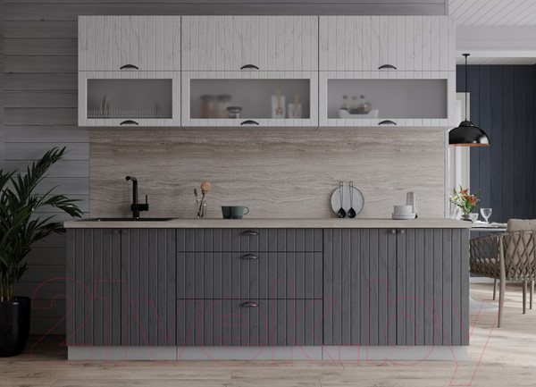 Изображение товара Кухонный гарнитур Интерлиния Берес 2.2Б (дуб полярный/дуб серый/травертин серый)