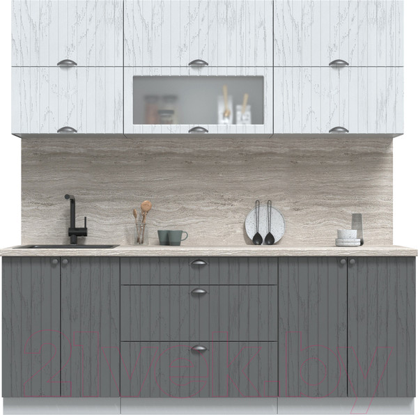 Изображение товара Кухонный гарнитур Интерлиния Берес 2.1Б (дуб полярный/дуб серый/травертин серый)