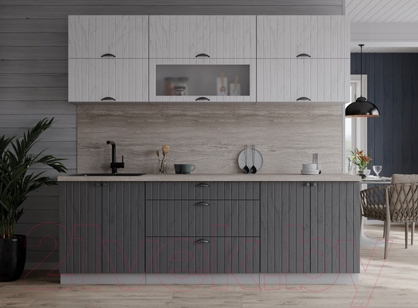 Изображение товара Кухонный гарнитур Интерлиния Берес 2.1Б (дуб полярный/дуб серый/травертин серый)