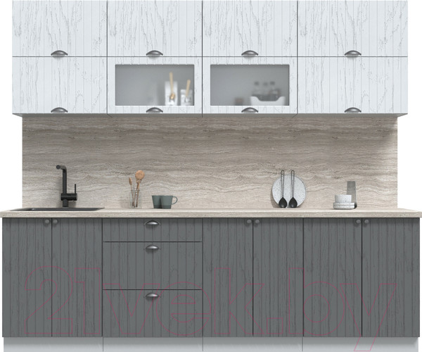 Изображение товара Кухонный гарнитур Интерлиния Берес 2.5Б (дуб полярный/дуб серый/травертин серый)