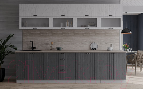 Изображение товара Кухонный гарнитур Интерлиния Берес 2.6Б (дуб полярный/дуб серый/травертин серый)