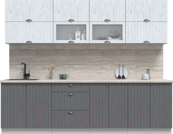 Изображение товара Кухонный гарнитур Интерлиния Берес 2.7Б (дуб полярный/дуб серый/травертин серый)