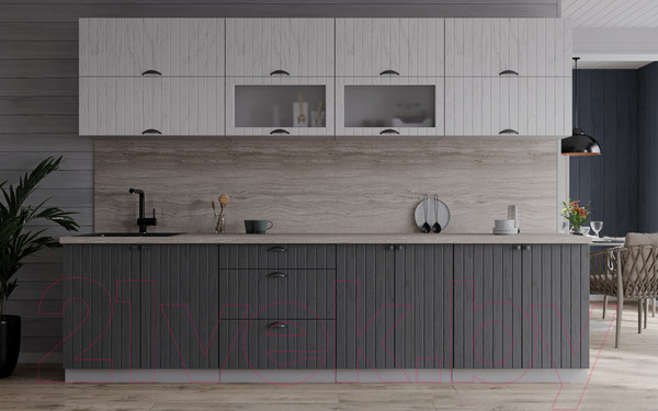 Изображение товара Кухонный гарнитур Интерлиния Берес 2.7Б (дуб полярный/дуб серый/травертин серый)