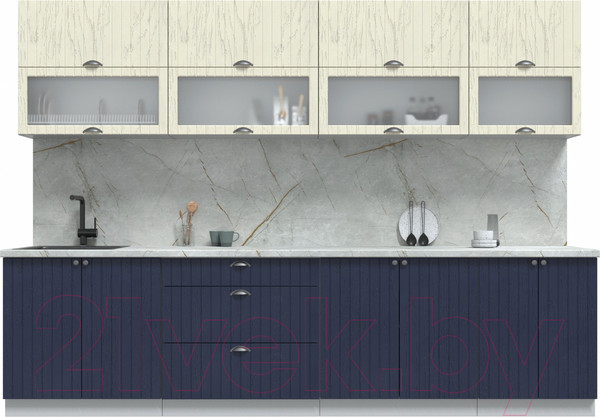 Изображение товара Кухонный гарнитур Интерлиния Берес 3.0Б (дуб снежный/дуб королевский/серый каспий)