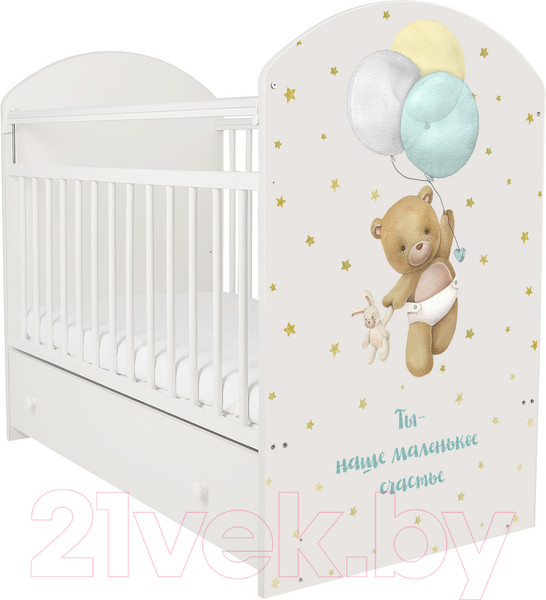 Изображение товара Детская кроватка INDIGO My Sleepy Мишка маятник и ящик (белый)
