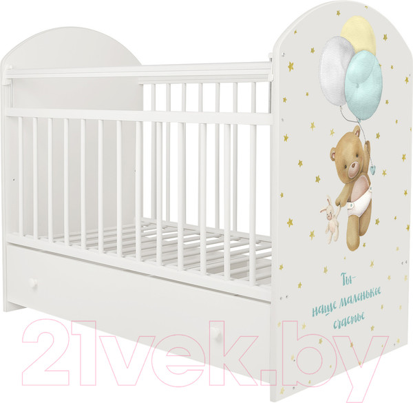 Изображение товара Детская кроватка INDIGO My Sleepy Мишка маятник и ящик (белый)
