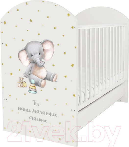 Изображение товара Детская кроватка INDIGO My Sleepy Слоник маятник и ящик (белый)