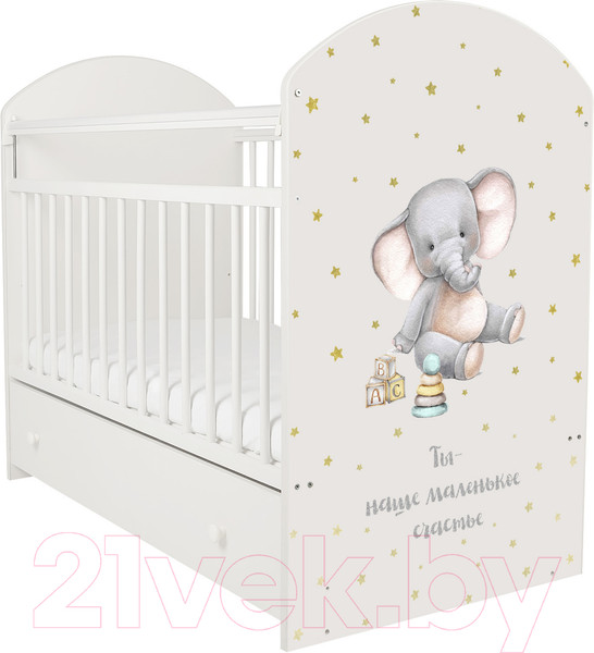 Изображение товара Детская кроватка INDIGO My Sleepy Слоник маятник и ящик (белый)