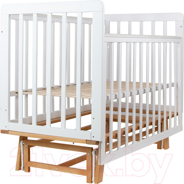 Изображение товара Детская кроватка INDIGO Style на ножках продольный маятник (белый/натуральный)