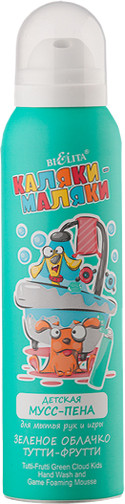 Изображение товара Средство для купания Belita Каляки-маляки зеленое облачко тутти-фрутти для мытья рук и игры (150мл)