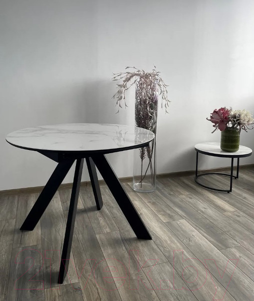 Изображение товара Обеденный стол M-City Бонжур 100 / 480M04964 (белый мрамор/черная шагрень/черный)