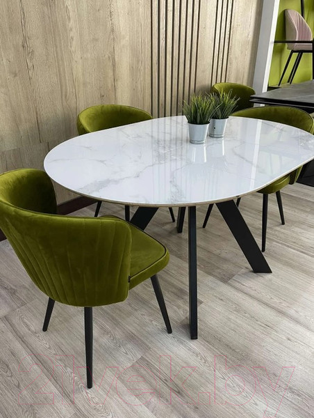 Изображение товара Обеденный стол M-City Бонжур 100 / 480M04964 (белый мрамор/черная шагрень/черный)