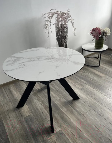 Изображение товара Обеденный стол M-City Бонжур 100 / 480M04964 (белый мрамор/черная шагрень/черный)