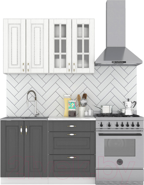 Изображение товара Кухонный гарнитур Интермебель Бостон-1 1.2 (акация белая/акация графит/мрамор лацио белый)