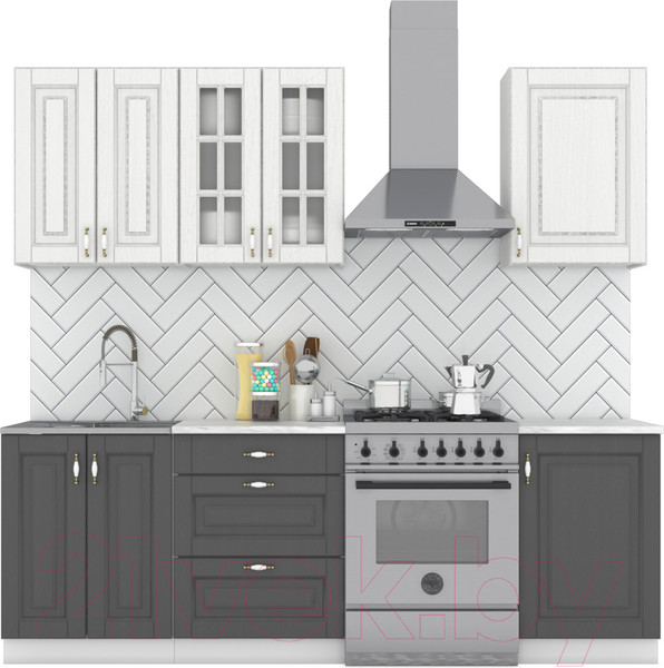 Изображение товара Кухонный гарнитур Интермебель Бостон-3 1.7 (акация белая/акация графит/мрамор лацио белый)