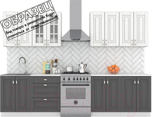 Изображение товара Кухонный гарнитур Интермебель Бостон-8 2.4 (акация белая/акация графит/мрамор лацио белый)
