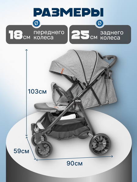 Изображение товара Детская прогулочная коляска NINO Enzo (серый)